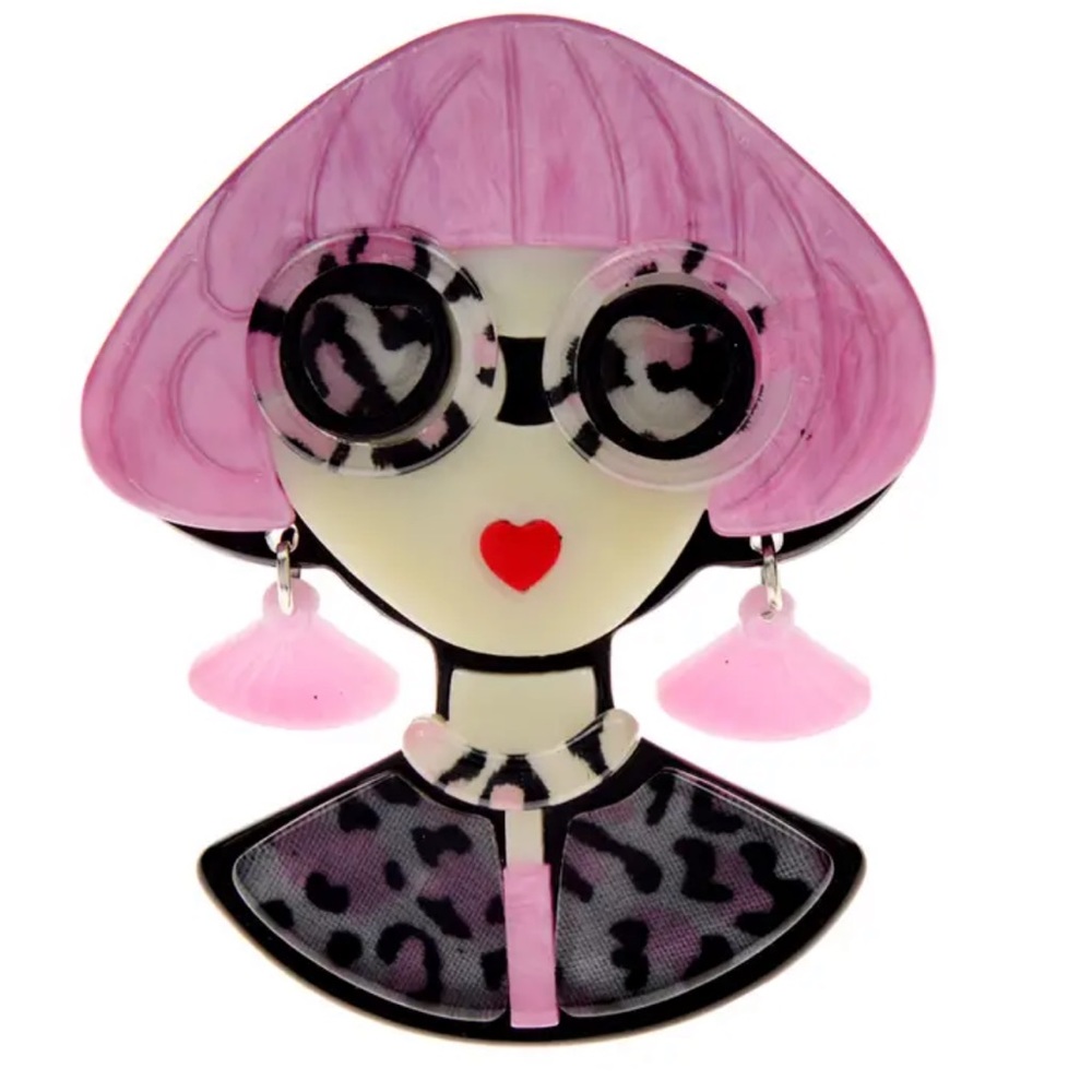 Modern Girl with Glasses Brooch Pin